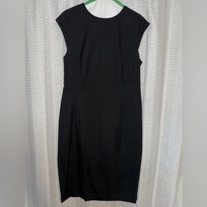 Ann Taylor Factory Black Cap-Sleeve Midi Sheath Dress